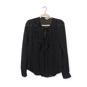L'Agence Black & Ivory Carte A Jouer Spade Tabitha Ruffle Sheer Blouse